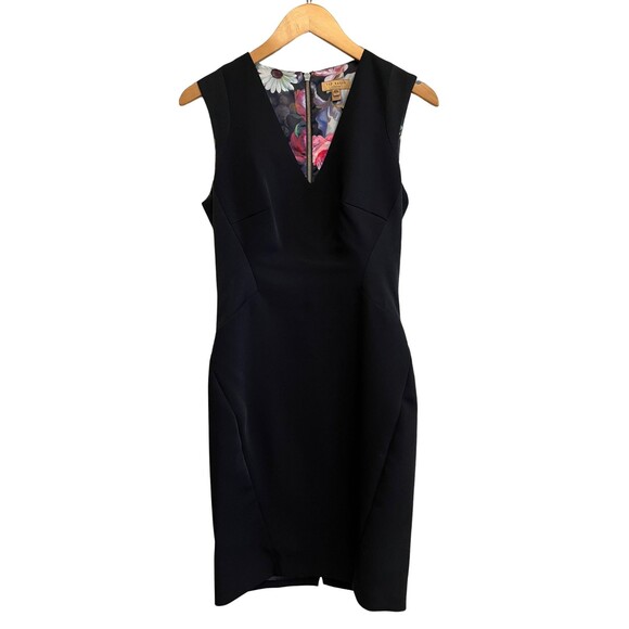 Ted Baker Bodycon Dress Tailored Black Fitted Sleeveless V Neck Short Pencil 2 - Picture 1 of 15